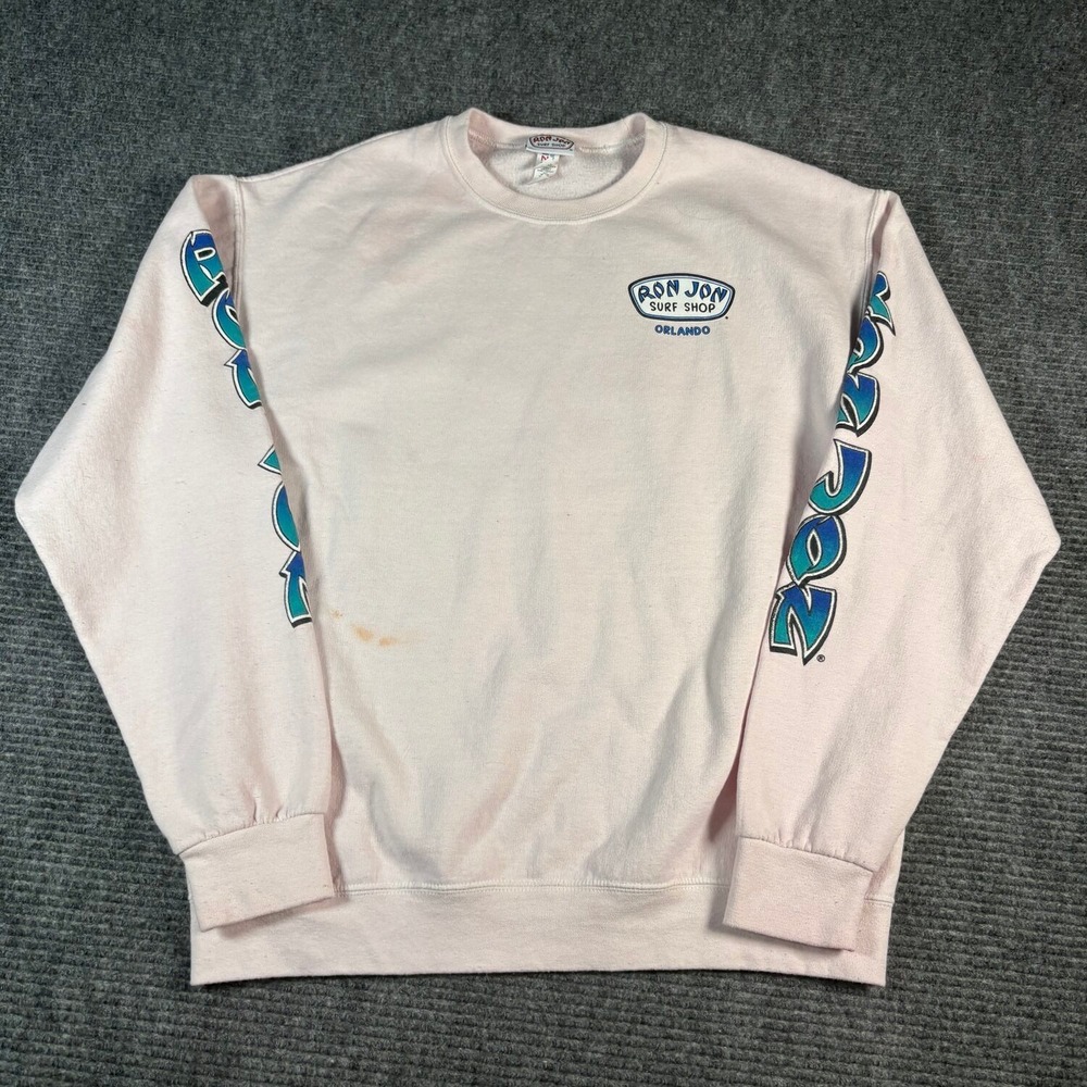 Ron Jon Surf Shop Sweatshirt Unisex Medium Pink Good Orlando Graphic Sleeve Hit